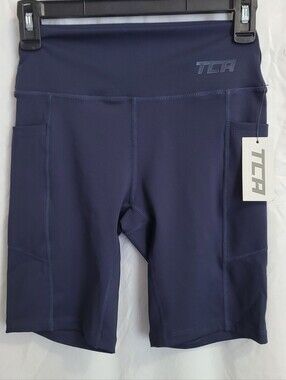 TCA Navy Athletic Biker Shorts with Elastic Waist